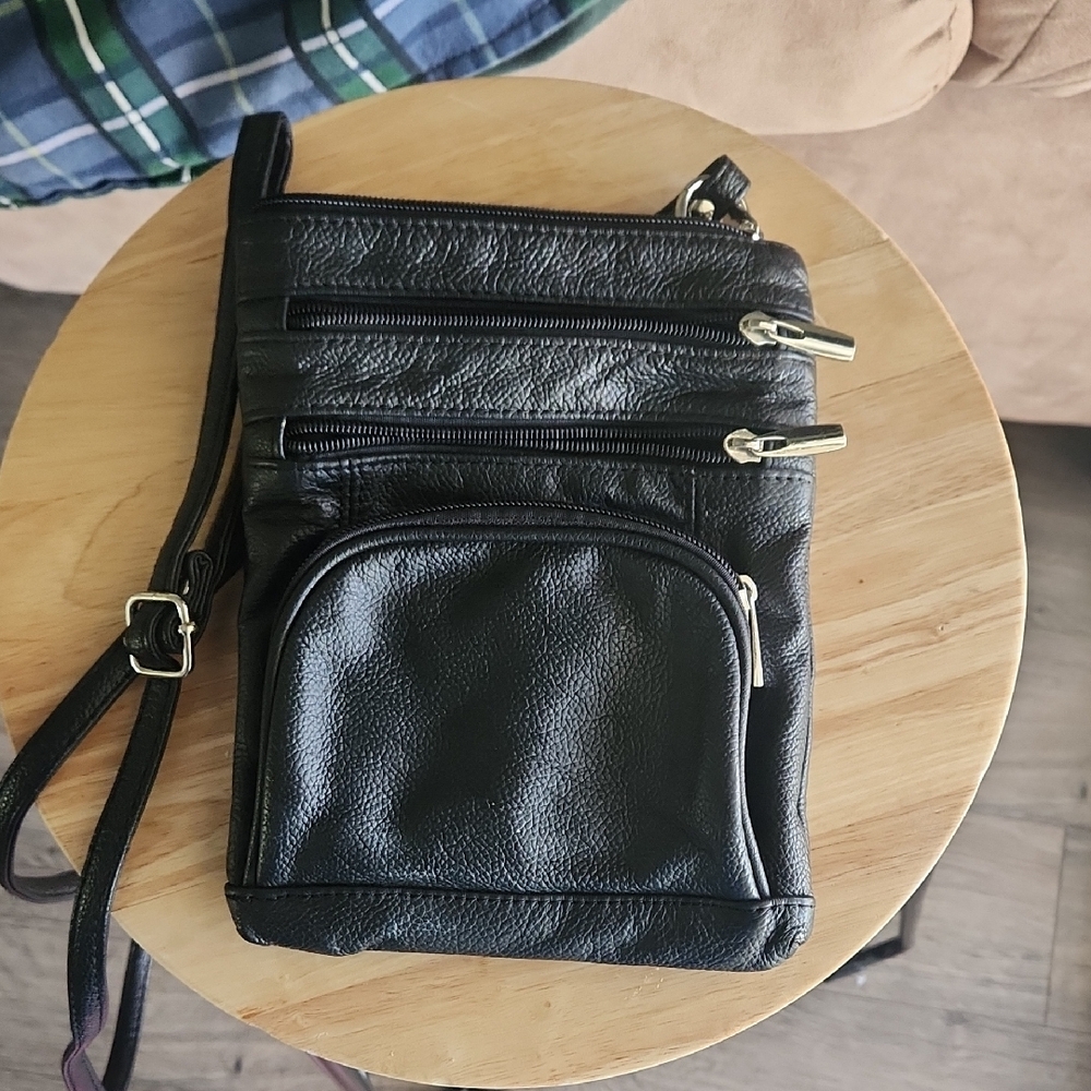 Black Crossbody Bag with Multiple Zippers